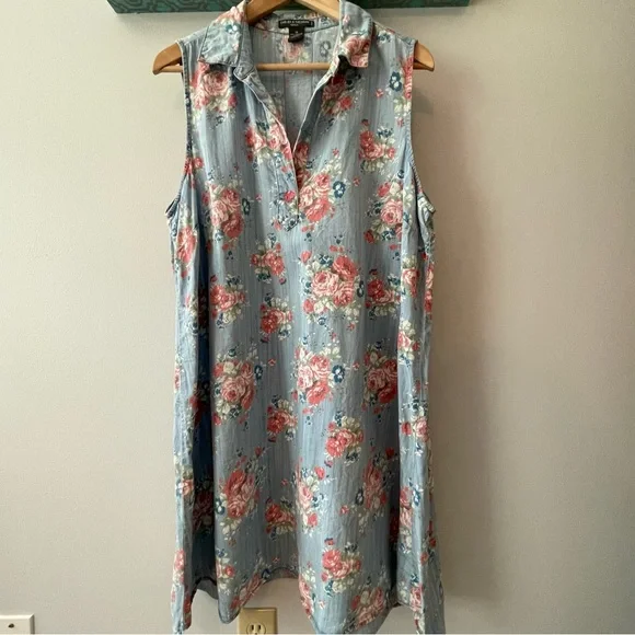 Chelsea & Theodore Dresses | Chelsea & Theodore Cute Floral Denim Dress, 1x Euc | Color: Blue/Pink | Size: 1x | Rochellechase's Closet
